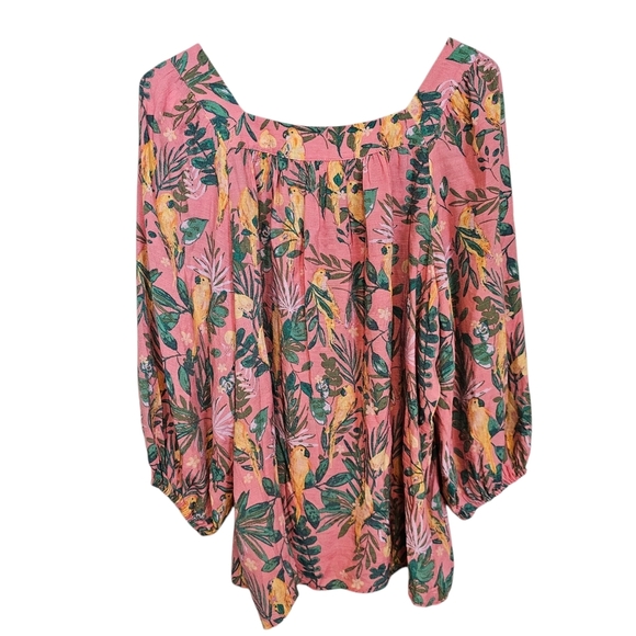 Lauren Conrad Bird Parrot Tropical Flowy Blouse Novelty Print Plants - Picture 2 of 6
